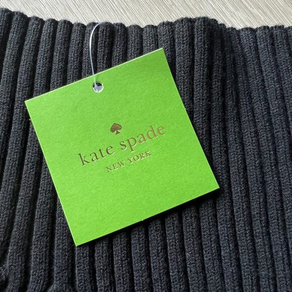 Kate Spade Off The Shoulder Sweater Top Cropped Large Fits Smaller Black Ribbed - Picture 13 of 13